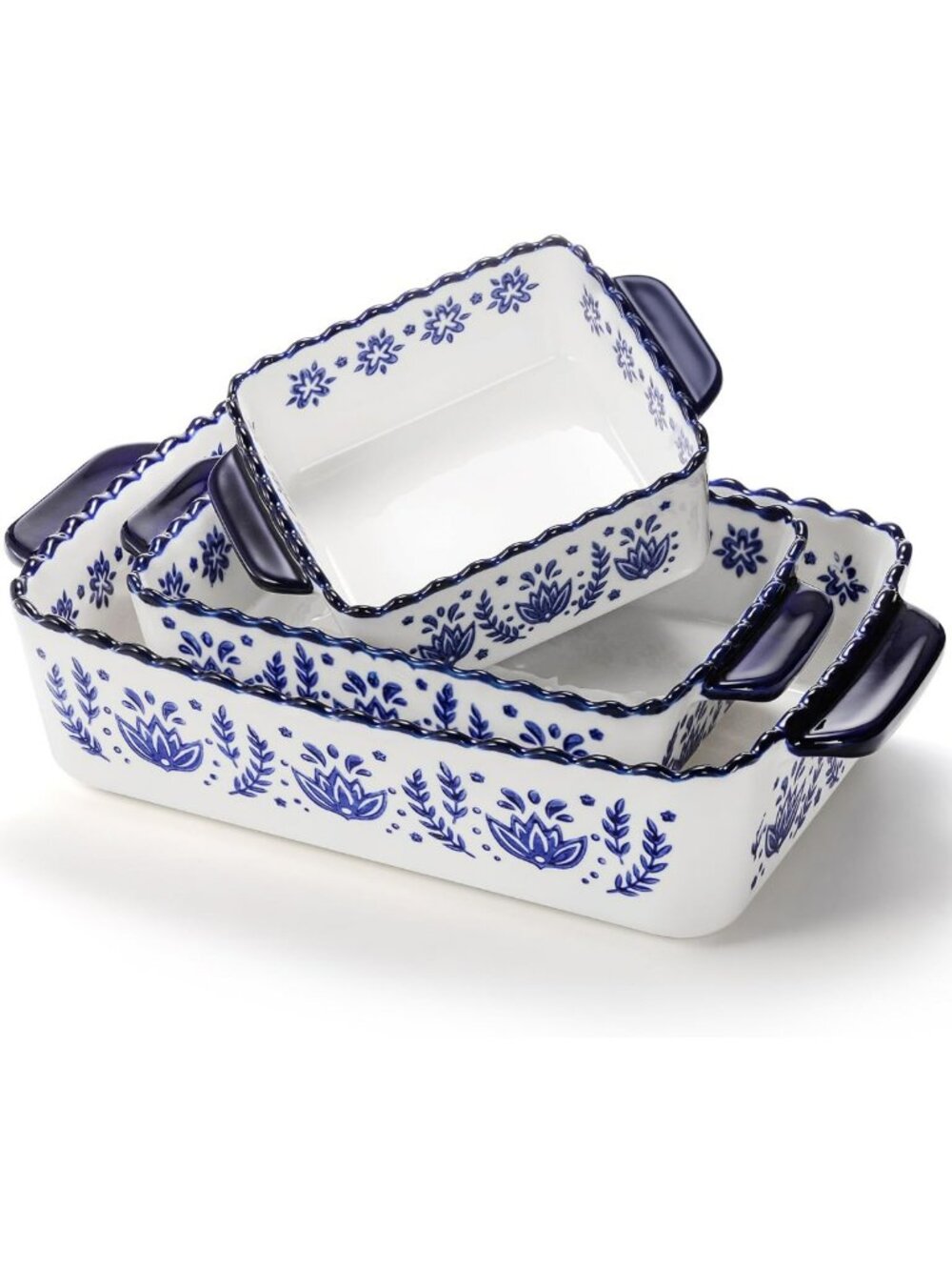 3-Pack Porcelain Baking Dishes Set - Rectangular Lasagna & Casserole Pans for